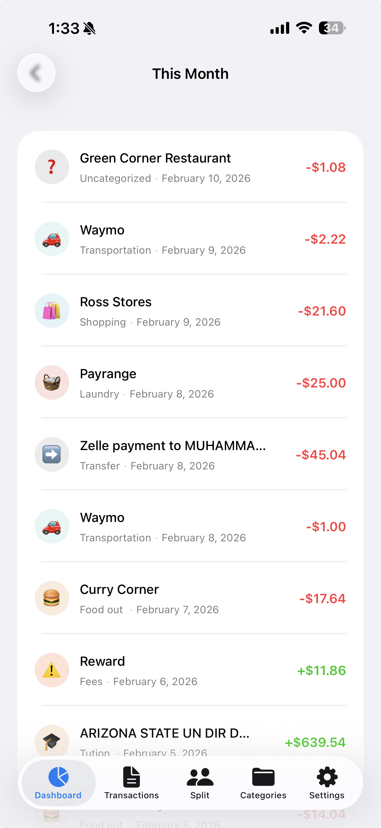 Chat interface answering spending questions